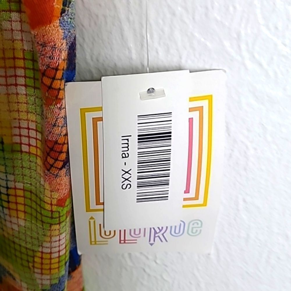 LulaRoe High-Low Irma Top, Yellow, Blue & Orange, Fabric Stripes, Size XXS, NWT - Picture 5 of 7